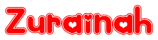 The image displays the word Zurainah written in a stylized red font with hearts inside the letters.