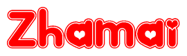 The image is a clipart featuring the word Zhamai written in a stylized font with a heart shape replacing inserted into the center of each letter. The color scheme of the text and hearts is red with a light outline.