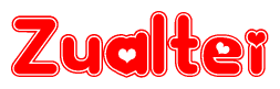 The image displays the word Zualtei written in a stylized red font with hearts inside the letters.