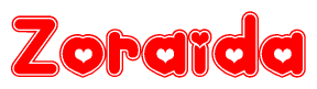 The image displays the word Zoraida written in a stylized red font with hearts inside the letters.