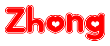   The image displays the word Zhong written in a stylized red font with hearts inside the letters. 