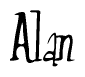The image contains the word 'Alan' written in a cursive, stylized font.