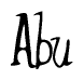 The image is a stylized text or script that reads 'Abu' in a cursive or calligraphic font.