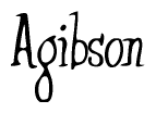 The image contains the word 'Agibson' written in a cursive, stylized font.