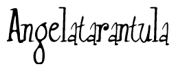 The image contains the word 'Angelatarantula' written in a cursive, stylized font.