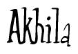 The image contains the word 'Akhila' written in a cursive, stylized font.