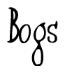 The image is of the word Bogs stylized in a cursive script.