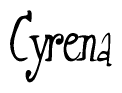 The image is of the word Cyrena stylized in a cursive script.