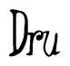 The image is of the word Dru stylized in a cursive script.