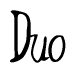The image is a stylized text or script that reads 'Duo' in a cursive or calligraphic font.