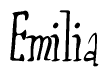 The image is of the word Emilia stylized in a cursive script.
