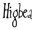 The image is a stylized text or script that reads 'Higbea' in a cursive or calligraphic font.