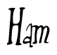 The image is a stylized text or script that reads 'Ham' in a cursive or calligraphic font.