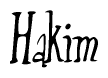 The image contains the word 'Hakim' written in a cursive, stylized font.