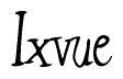 The image is of the word Ixvue stylized in a cursive script.