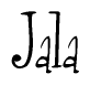 The image contains the word 'Jala' written in a cursive, stylized font.