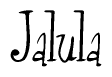 The image contains the word 'Jalula' written in a cursive, stylized font.