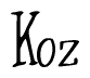 The image contains the word 'Koz' written in a cursive, stylized font.
