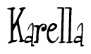 The image is of the word Karella stylized in a cursive script.