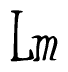 The image is of the word Lm stylized in a cursive script.