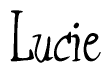 The image contains the word 'Lucie' written in a cursive, stylized font.