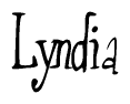 The image is of the word Lyndia stylized in a cursive script.