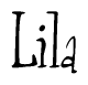 The image is a stylized text or script that reads 'Lila' in a cursive or calligraphic font.