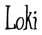 The image is of the word Loki stylized in a cursive script.