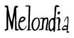 The image is a stylized text or script that reads 'Melondia' in a cursive or calligraphic font.