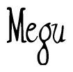 The image contains the word 'Megu' written in a cursive, stylized font.