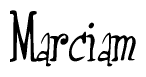 The image is a stylized text or script that reads 'Marciam' in a cursive or calligraphic font.