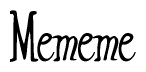 The image contains the word 'Mememe' written in a cursive, stylized font.