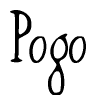 The image contains the word 'Pogo' written in a cursive, stylized font.