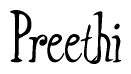 The image is a stylized text or script that reads 'Preethi' in a cursive or calligraphic font.