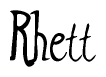 The image is of the word Rhett stylized in a cursive script.