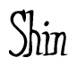 The image is of the word Shin stylized in a cursive script.