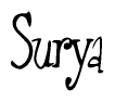 The image is a stylized text or script that reads 'Surya' in a cursive or calligraphic font.