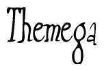The image is of the word Themega stylized in a cursive script.