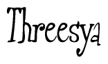 The image is of the word Threesya stylized in a cursive script.