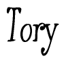 The image is of the word Tory stylized in a cursive script.