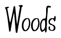 The image contains the word 'Woods' written in a cursive, stylized font.
