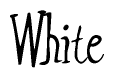 The image is of the word White stylized in a cursive script.