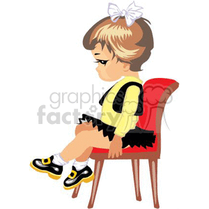 Little Brown Haired Girl Sitting on a Red Velvet Chair