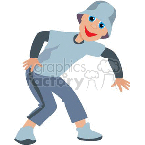 A cheerful cartoon character in casual attire, wearing a blue hat and striking a playful pose.