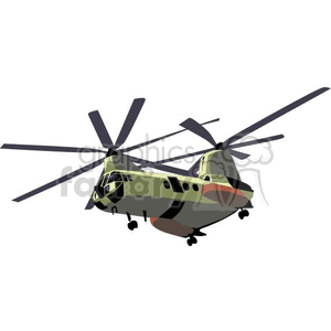 Clipart image of a military Chinook helicopter with a dual rotatory system.