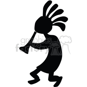 Silhouette of Kokopelli, a figure from Native American rock art, depicted playing a flute.