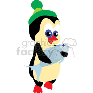 Cartoon Penguin with Fish - Cute Comic