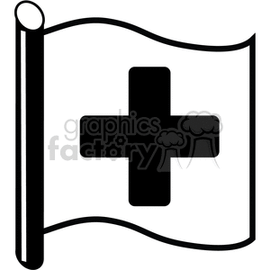 A black and white clipart image of a waving flag with a medical cross symbol in the center.