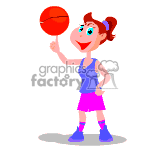 Girl basketball player spinning the ball on her fingers.