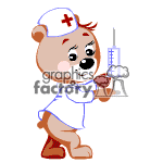 Teddy bear nurse shooting her syringe.